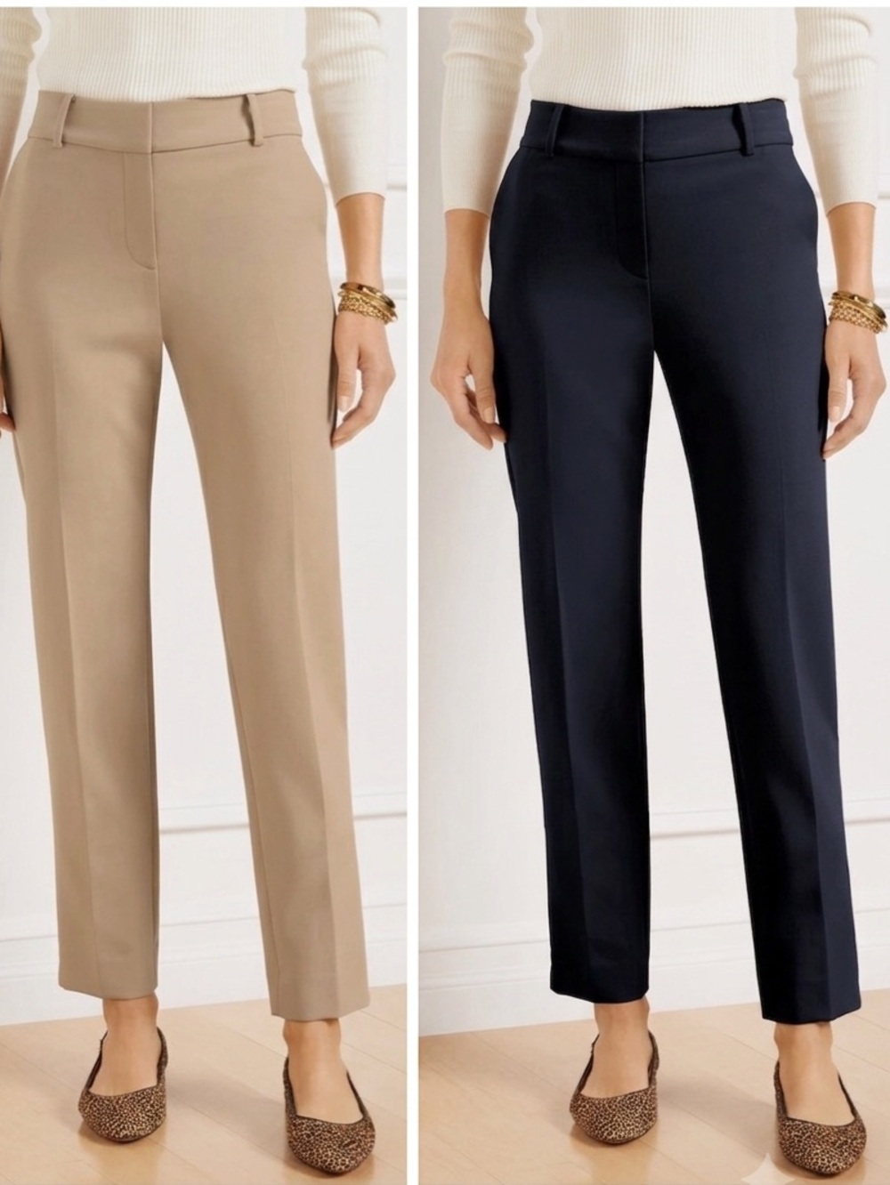 Lot (2) Talbots Classic Career Wear Navy & Tan Women’s Chinos Straight Leg Pants